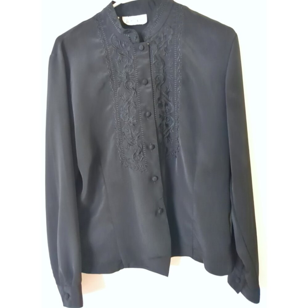 Kathy Che Black Blouse Sheer Button Up Vintage Edwardian Vampire Aesthetic Top